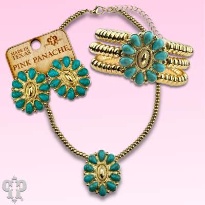 Turquoise and 18k gold dipped concho earring: Turquoise
