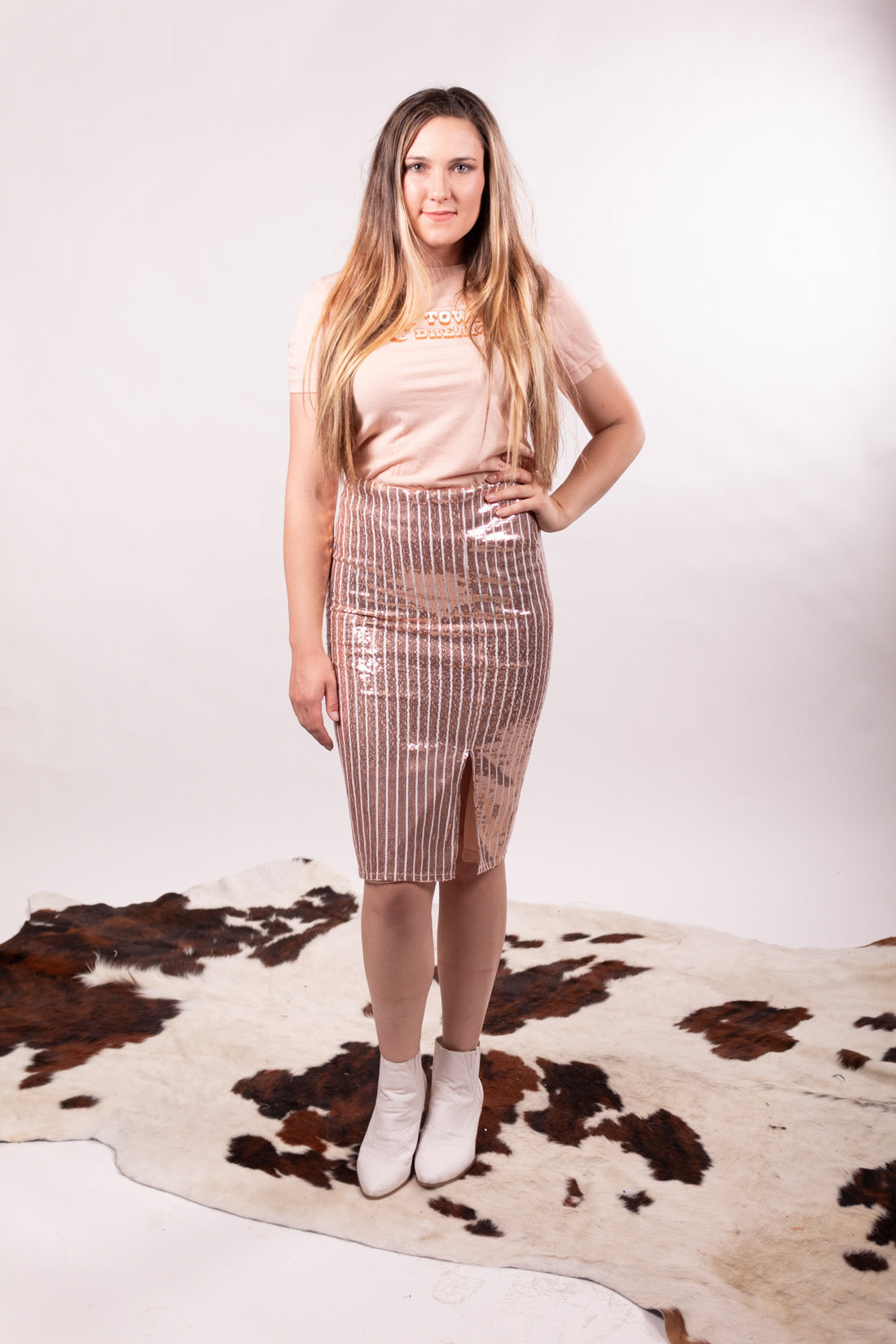Rose Gold Pinstripe Pencil Skirt