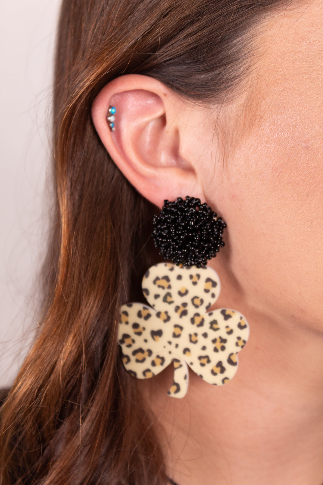 Leopard 4 Leaf Clover & Black Earrings