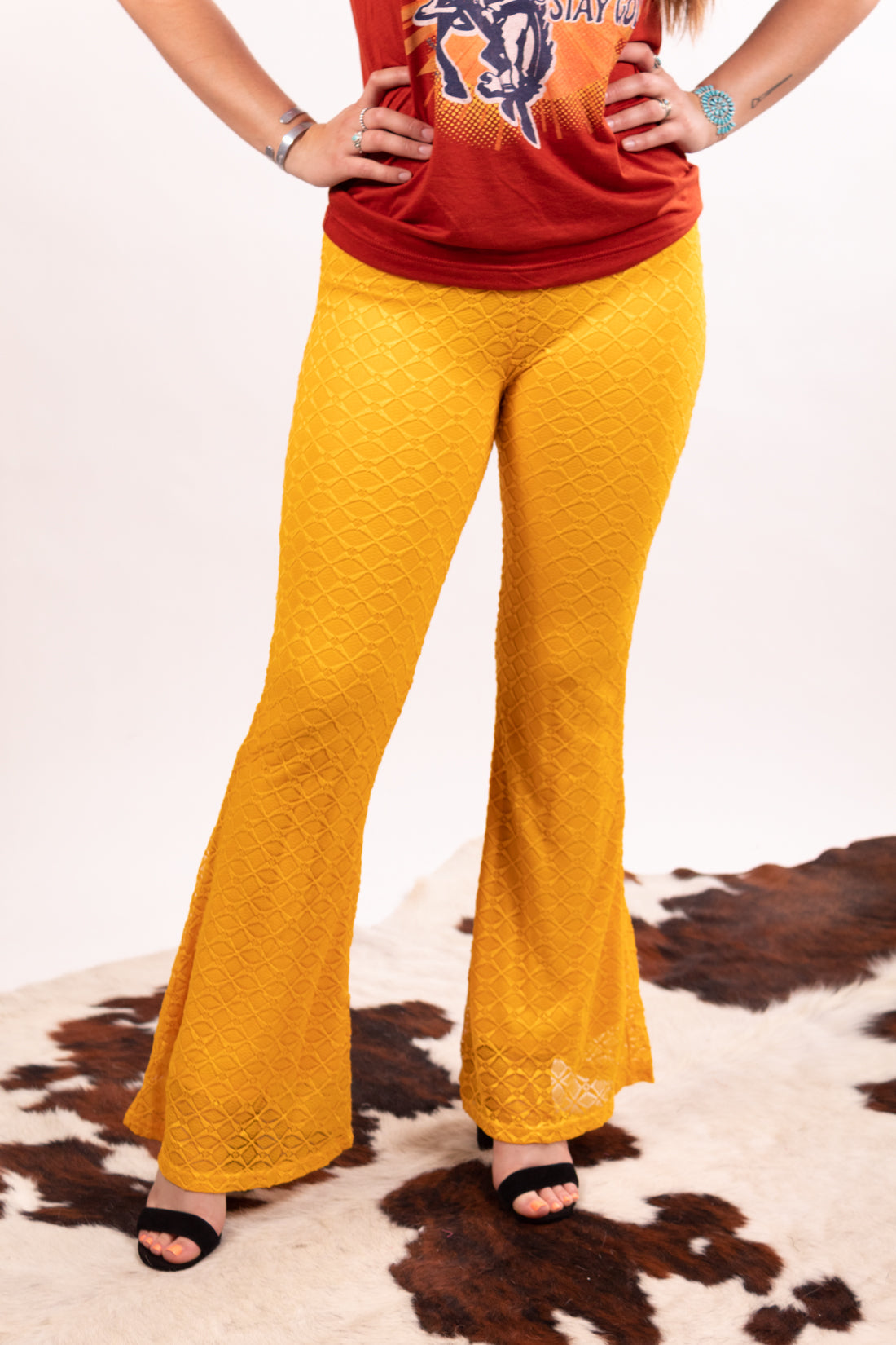 Mustard Ribbed Stretch Flares