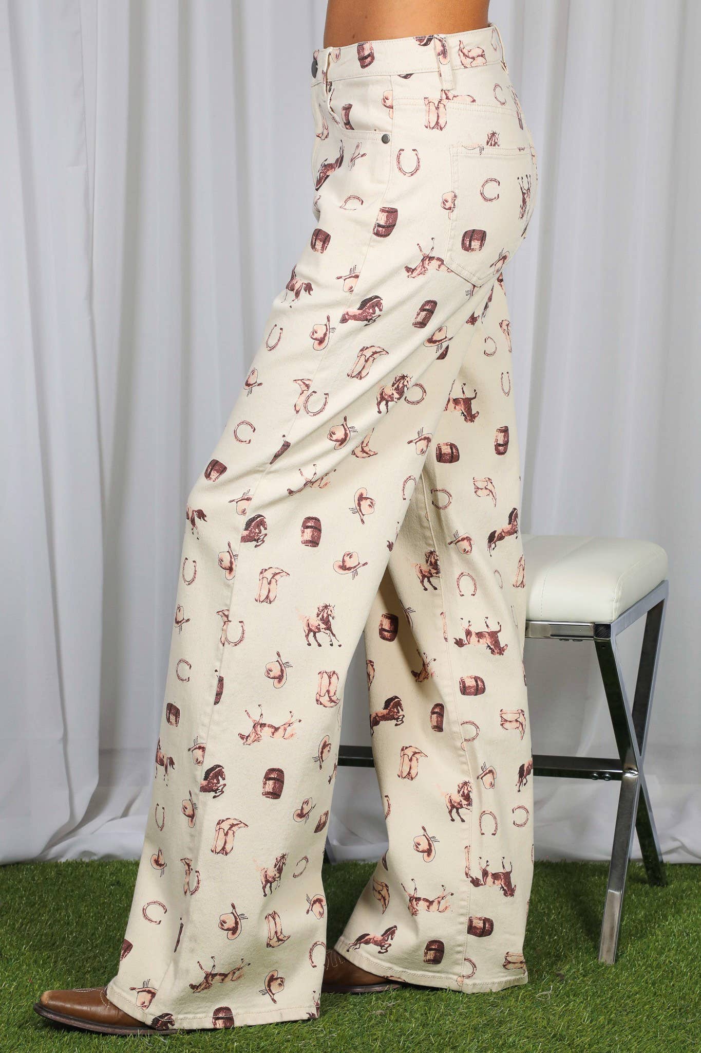 Western Print Wide Leg Pants