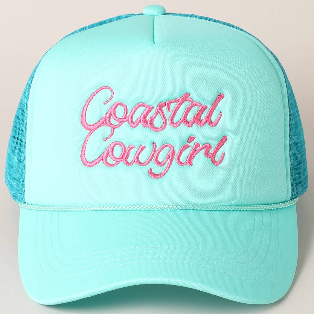 Costal Cowgirl Embroidered Trucker Hat: NEON GREEN