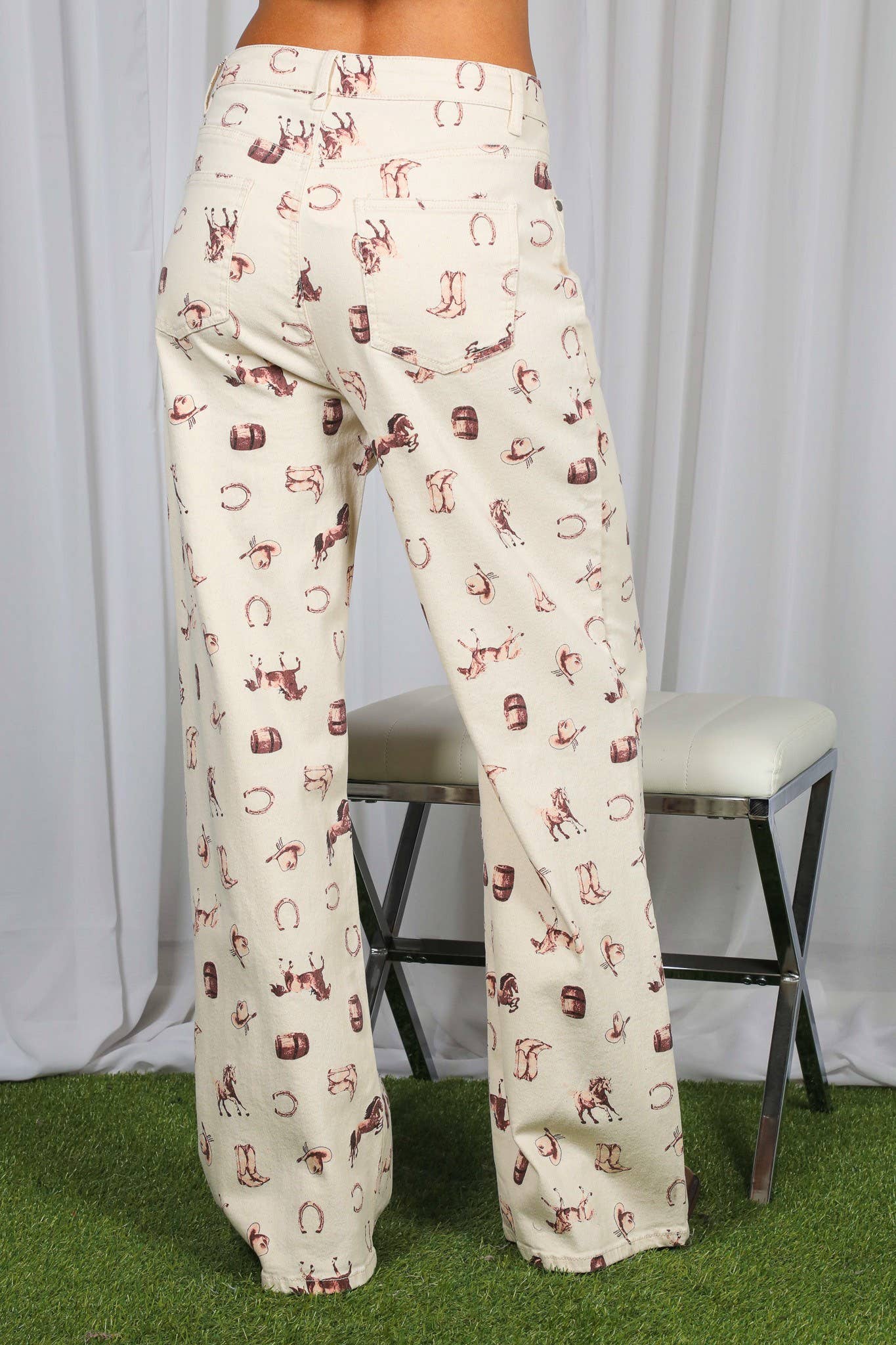 Western Print Wide Leg Pants
