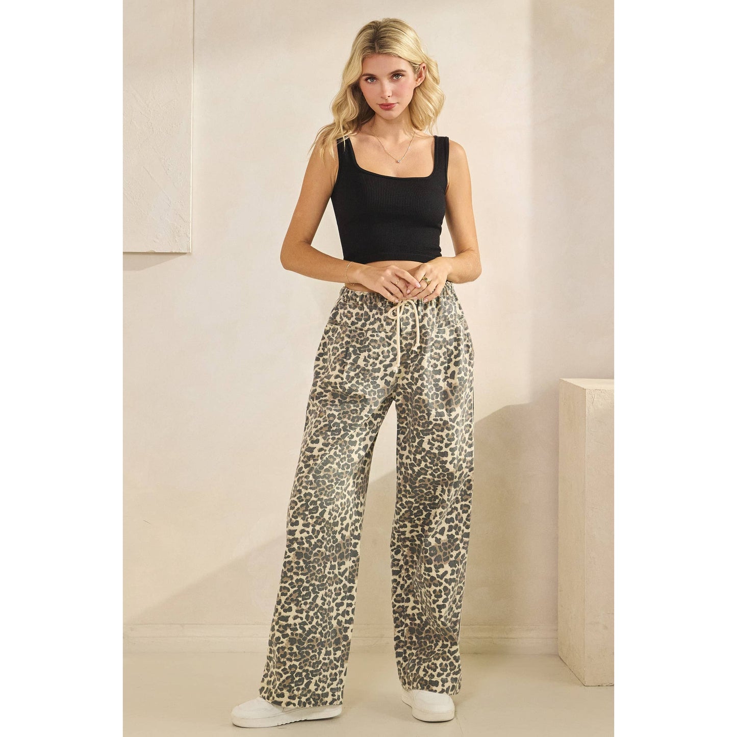 Leopard Printed Striped Wide Legged Pants: Brown Heart
