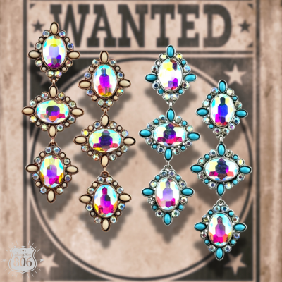 Western triple oval rhinestone earring: Copper