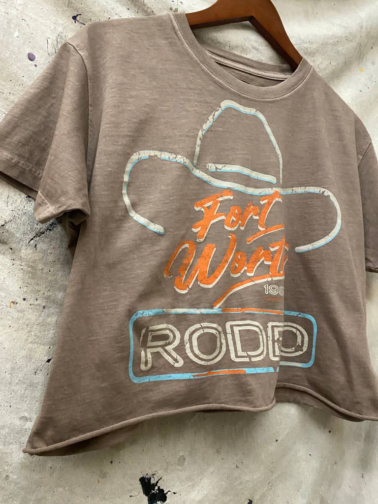 Fort Worth Rodeo 87 Vintage Relaxed Crop T-shirt  : Medium Faded Brown