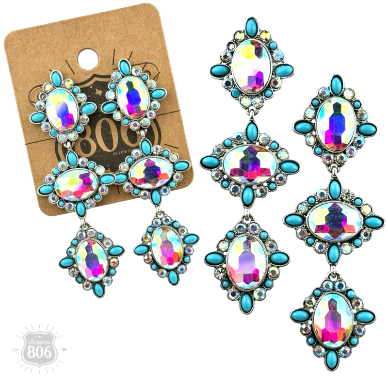 Western triple oval rhinestone earring: Copper