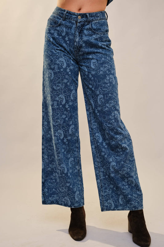 Mid Rise Abstract Western Print Jeans