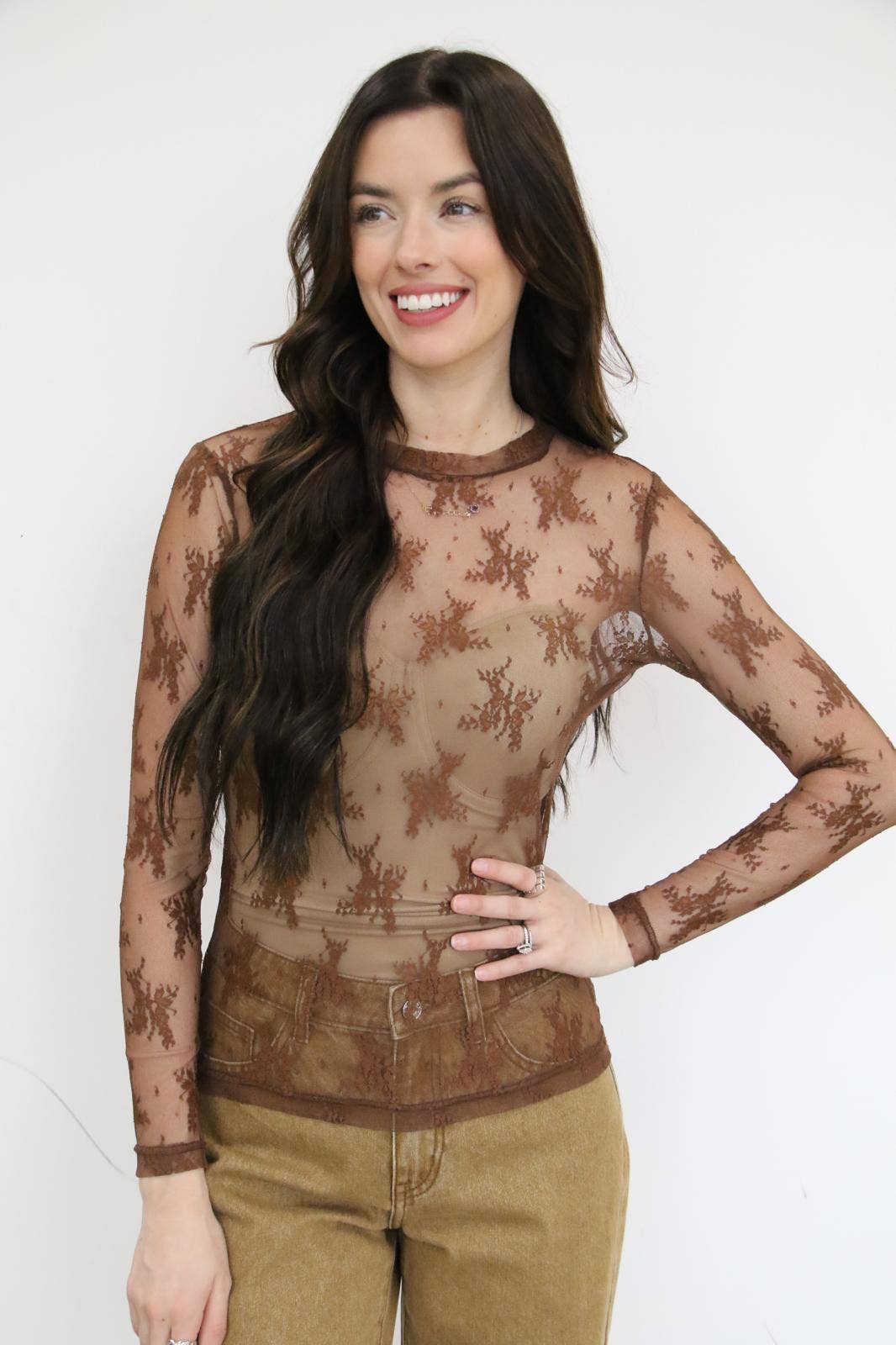 Brown Lace/ Mesh top