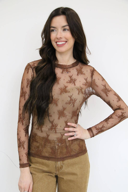 Brown Lace/ Mesh top