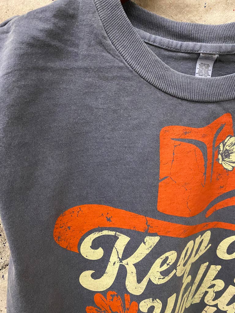 Walk on Cowboy Midriff boxy Muscle crop top : Medium Faded Black