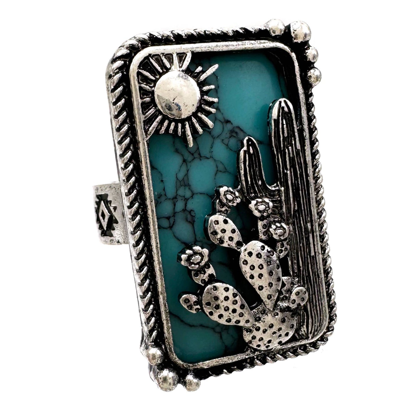 Cactus Sun Turquoise Stone Stretch Ring: Turquoise