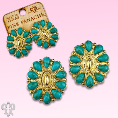 Turquoise and 18k gold dipped concho earring: Turquoise