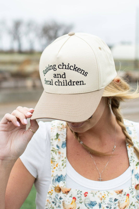 'Raising Chickens and Feral Children.' Embroidered Trucker Hat
