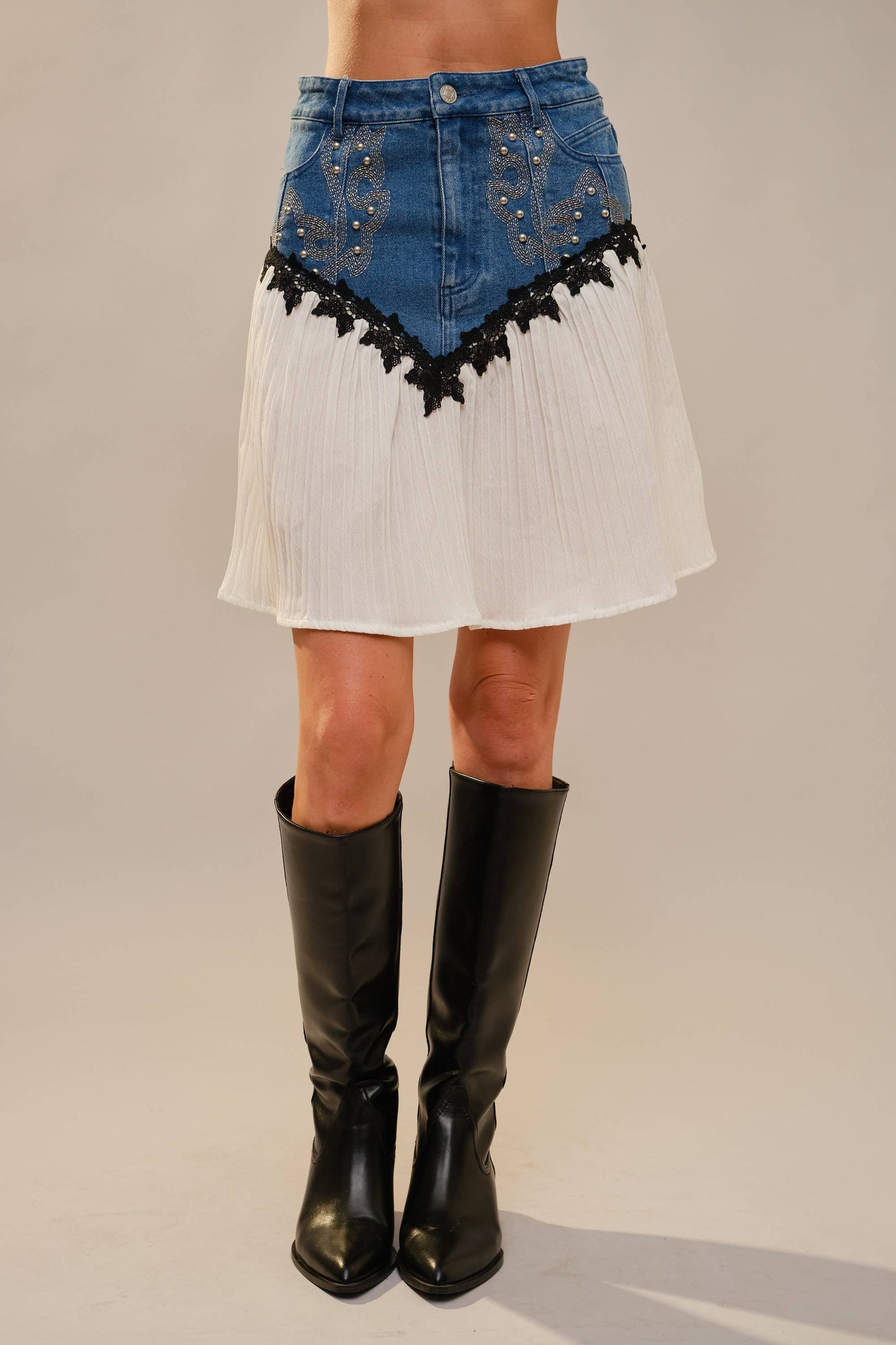 Western Stitch Pleated Denim Skirt