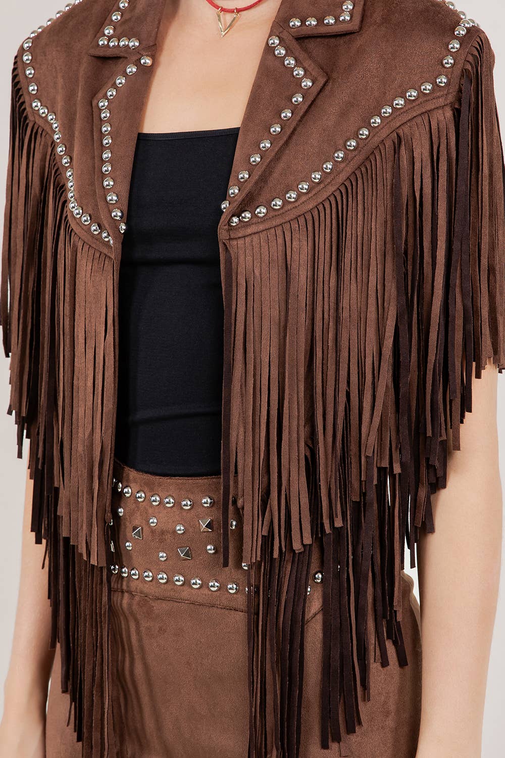 Studded Fringe Shrug - Chocolate