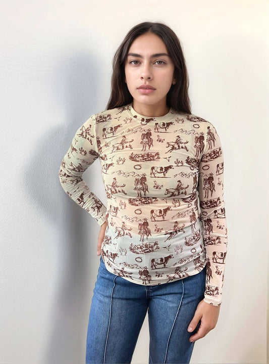 Wild & Western Velvet Mesh Top