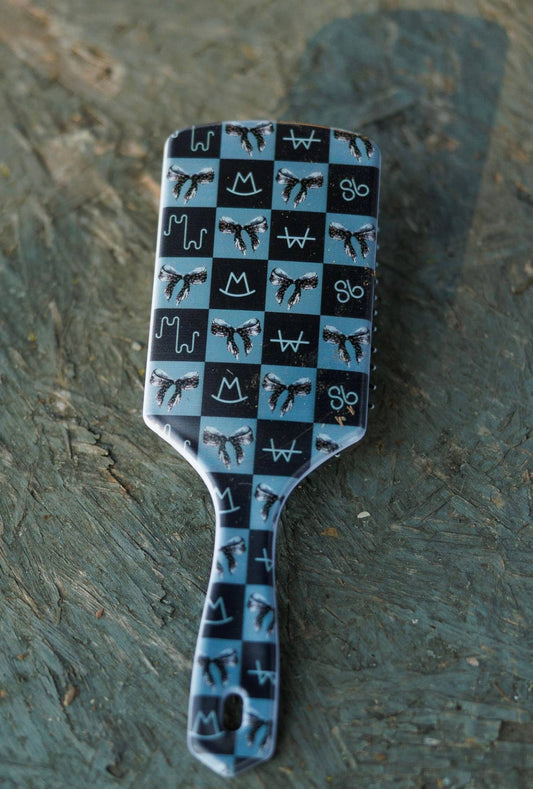 Bow Black Brand Check Hairbrush