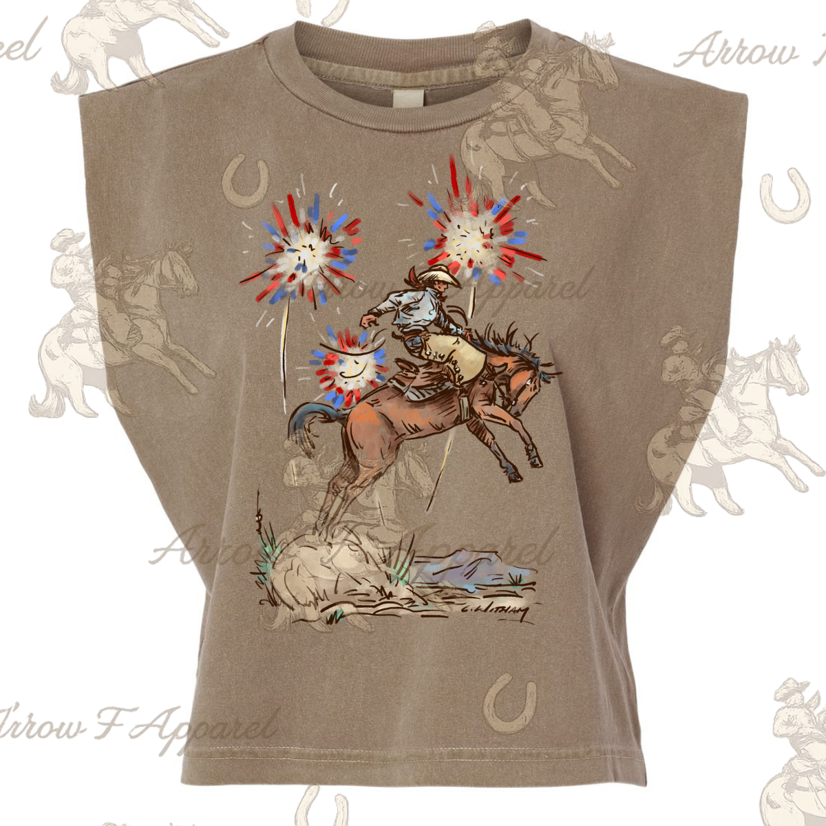 Fireworks Bronc Rider| Graphic Muscle Tank