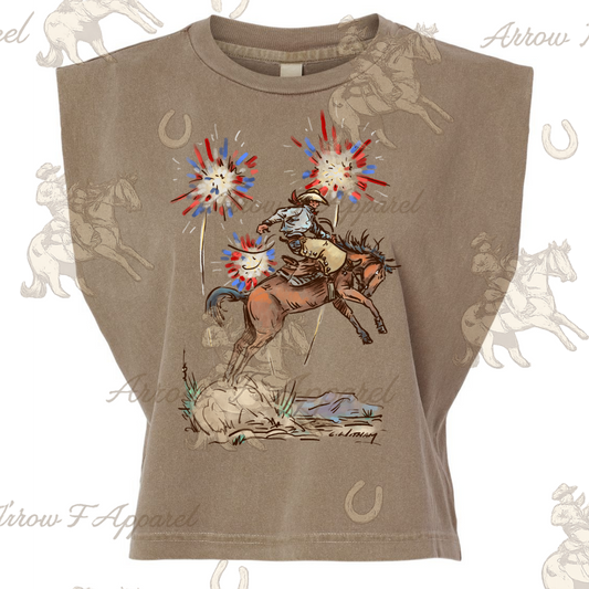 Fireworks Bronc Rider| Graphic Muscle Tank