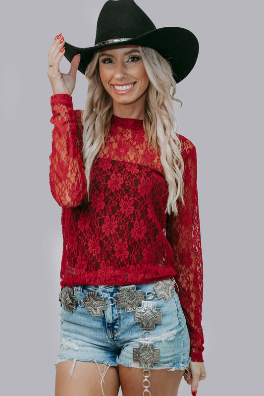Flower Lace Top: Burgundy