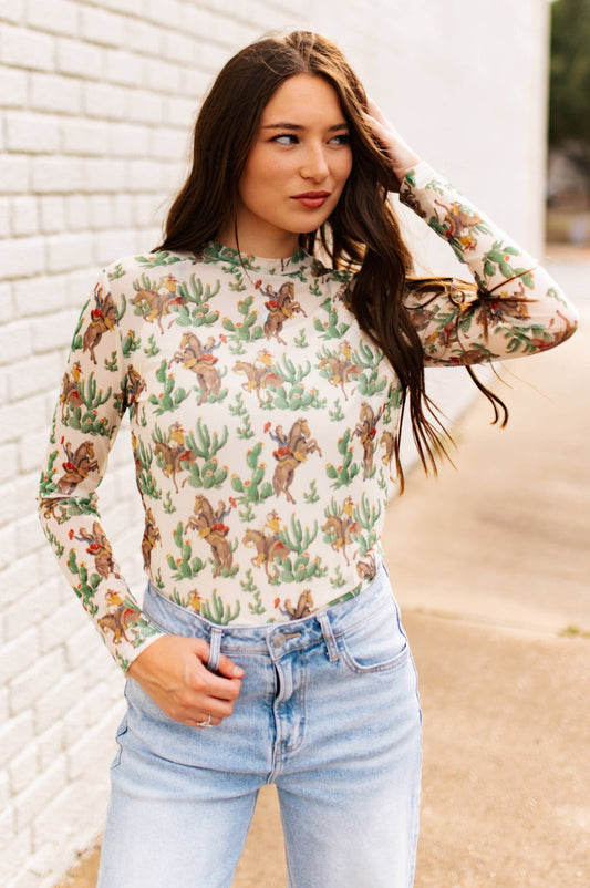 Retro Cowboy Mesh Top