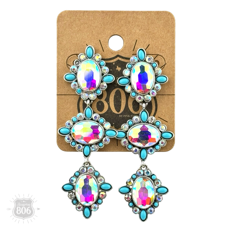 Western triple oval rhinestone earring: Copper