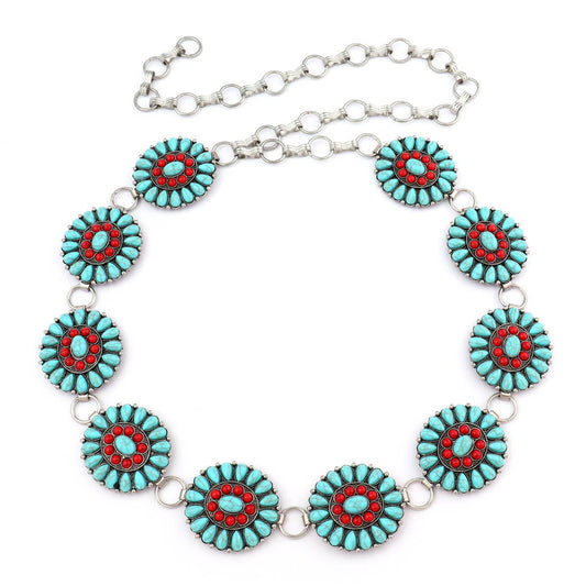 Turquoise and Coral Stone Concho Belt