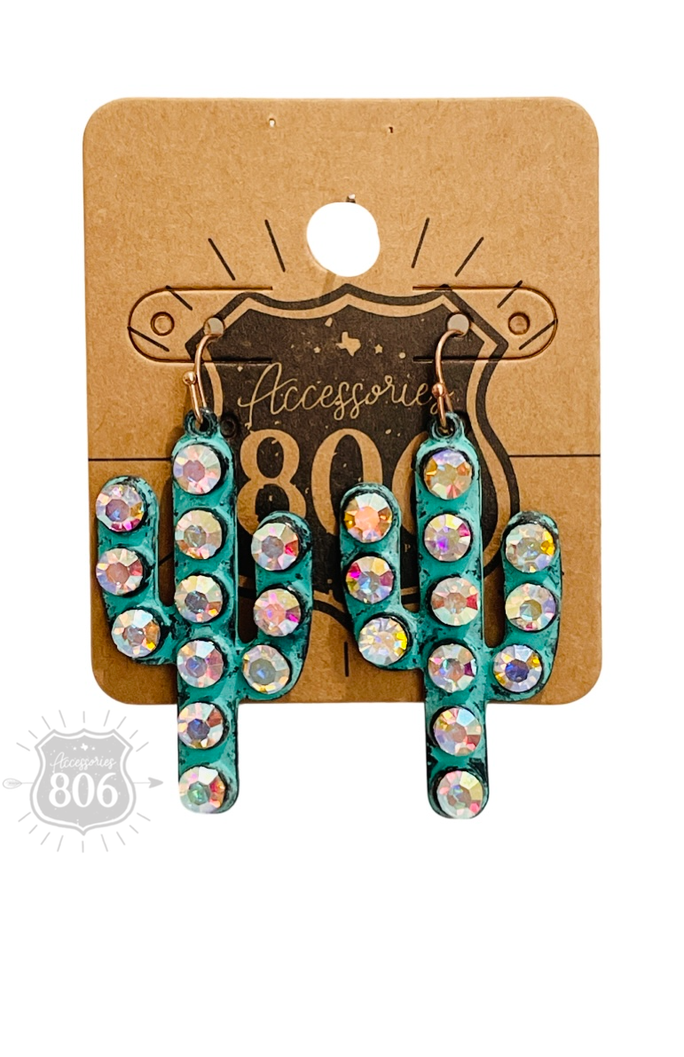 Rhinestone cactus earring