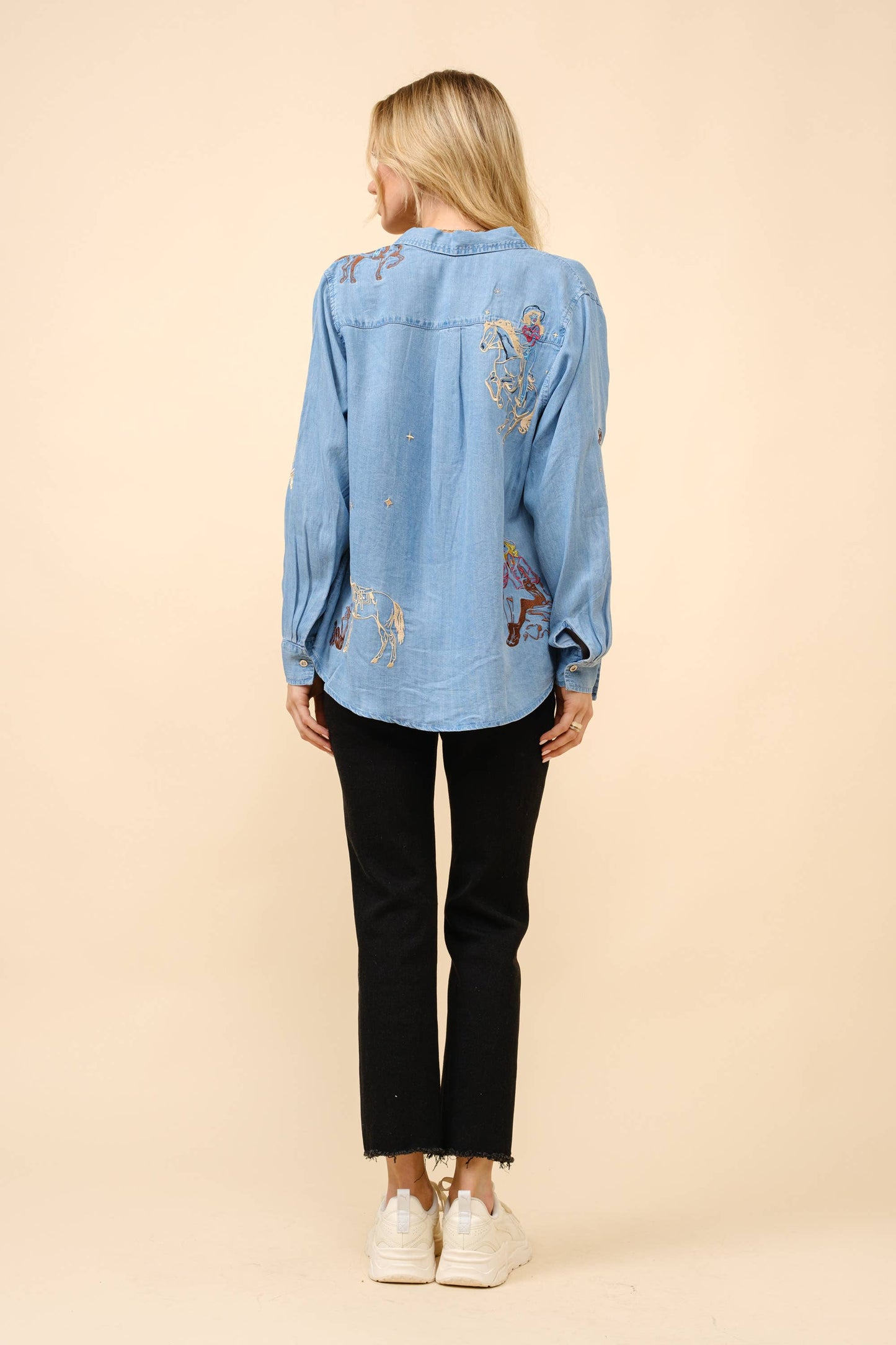 Western Embroidered Chambray Pearl Snap