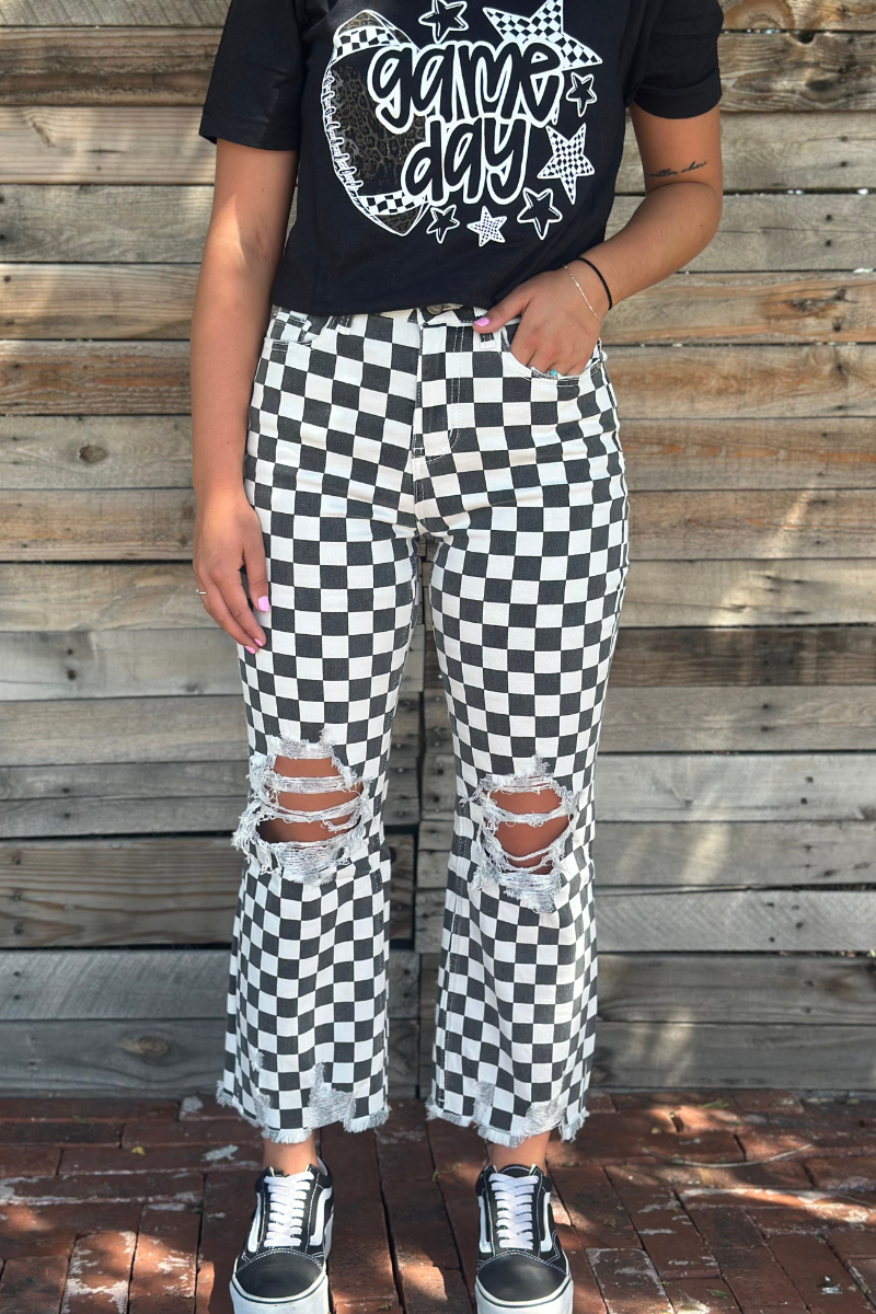 Checkered Out Distressed Denim