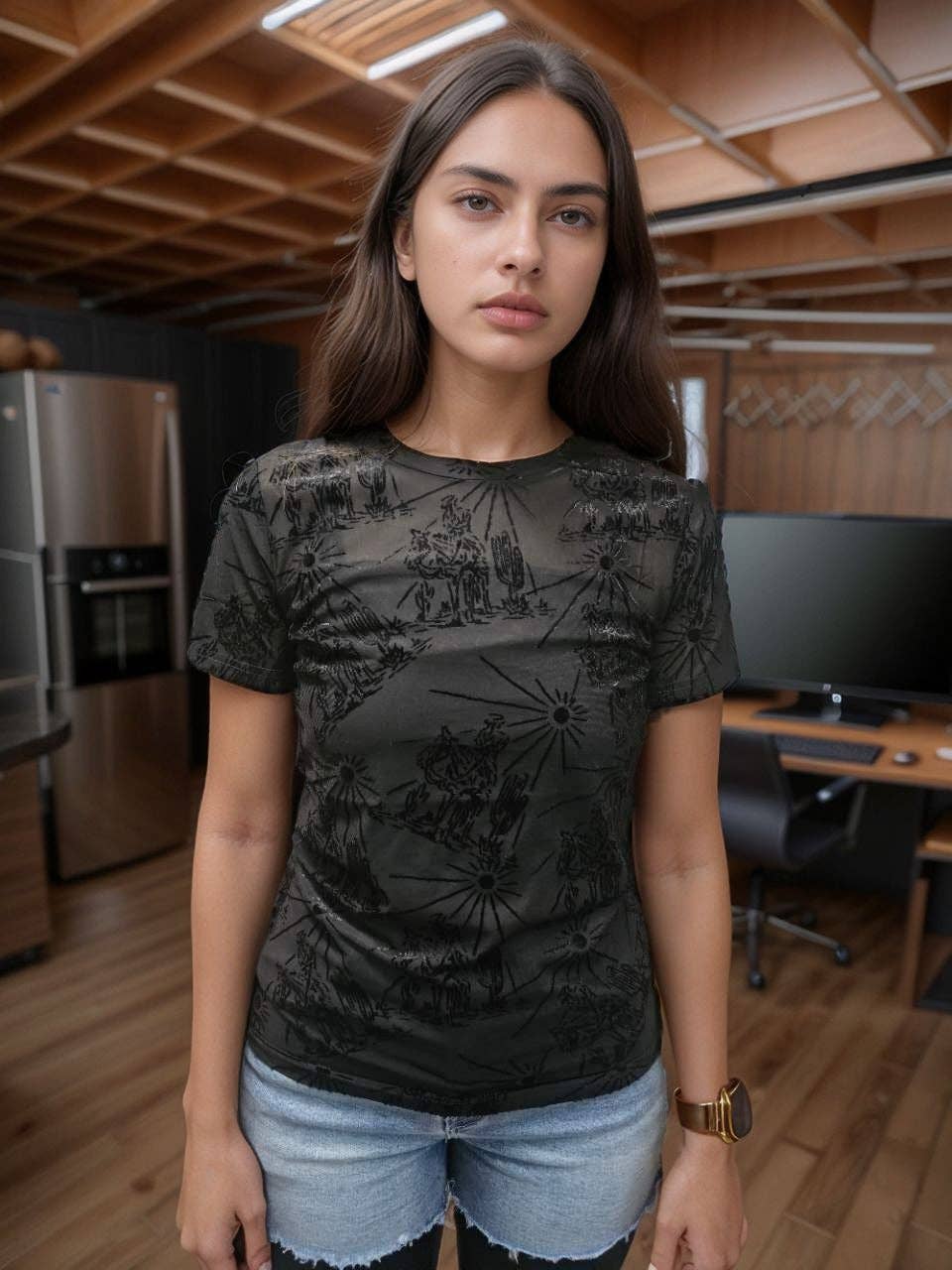 Burn Out Short Sleeve Mesh Top