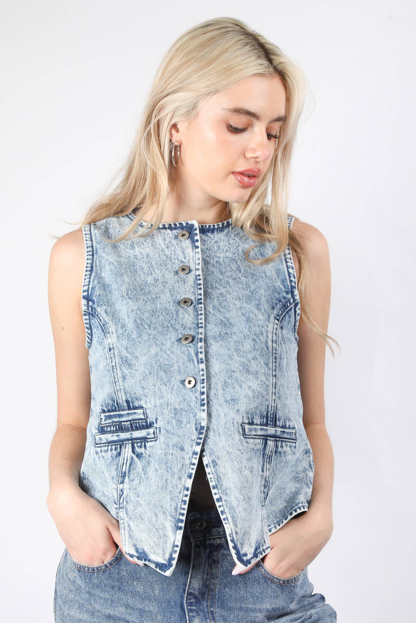 Acid Washed Denim Vest