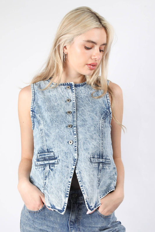 Acid Washed Denim Vest
