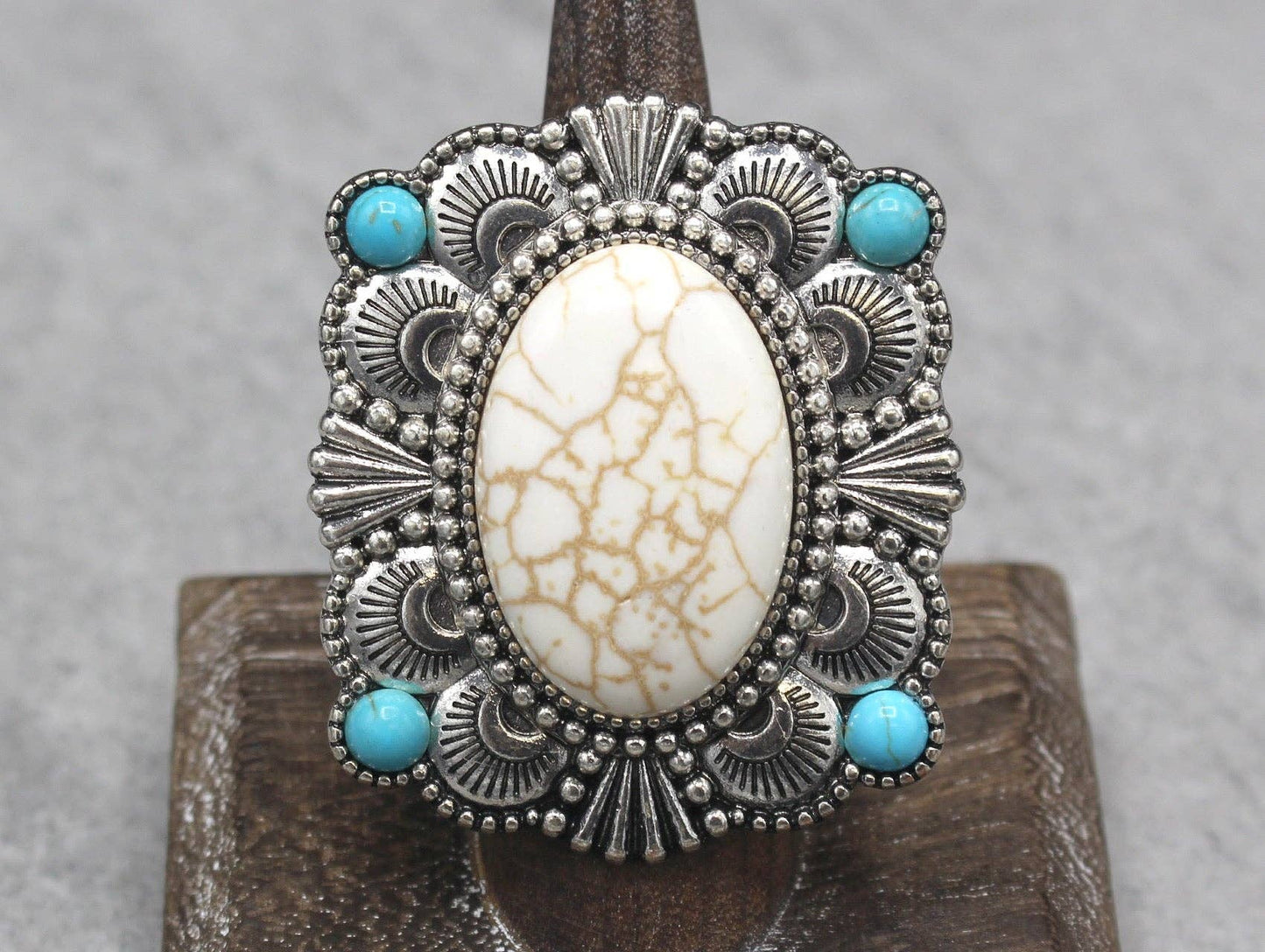 Turquoise and White Stone Ring