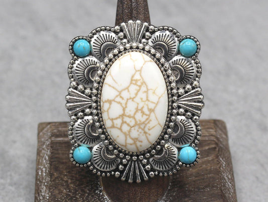 Turquoise and White Stone Ring