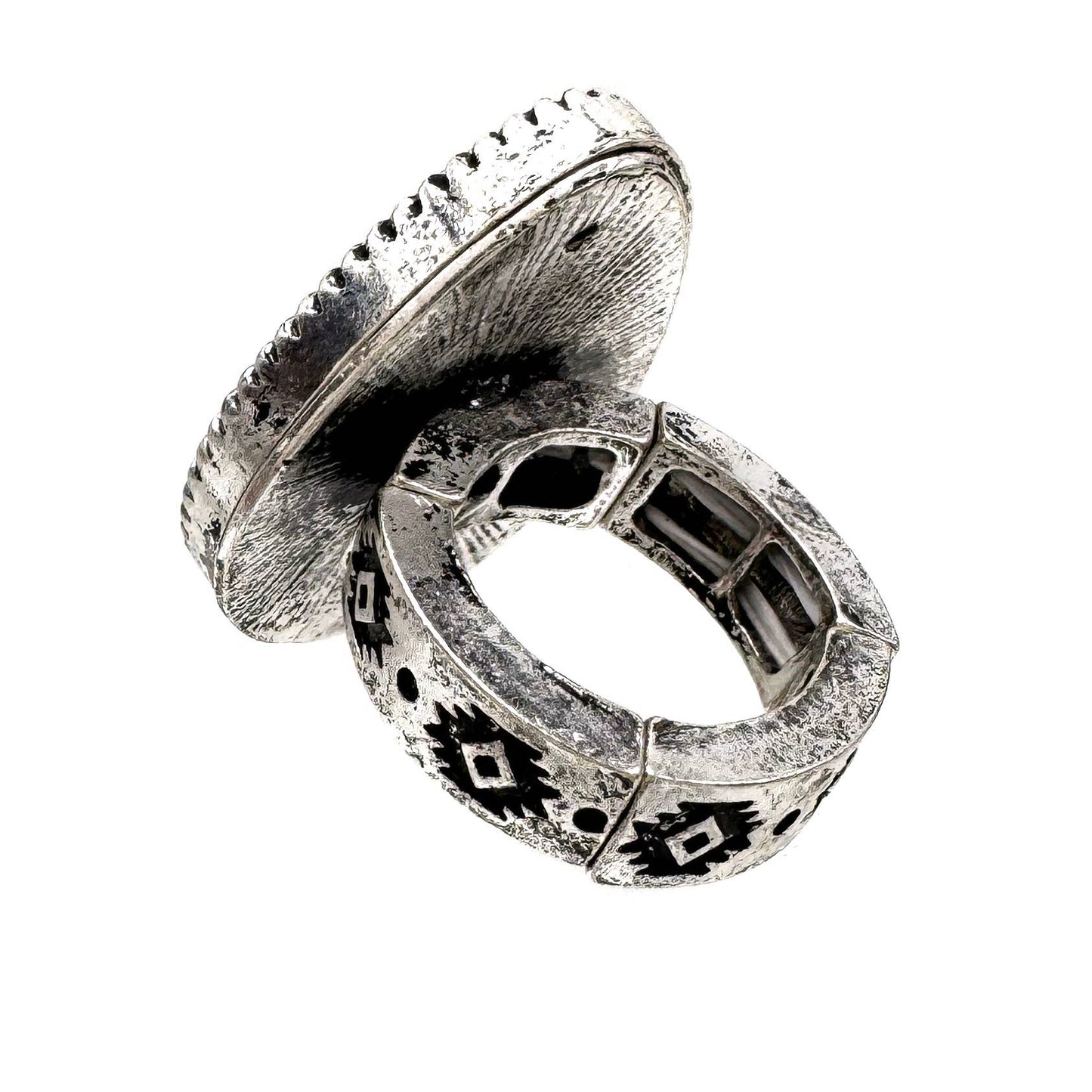 Longhorn Skull Turquoise Stone Western Native Stretch Ring: White