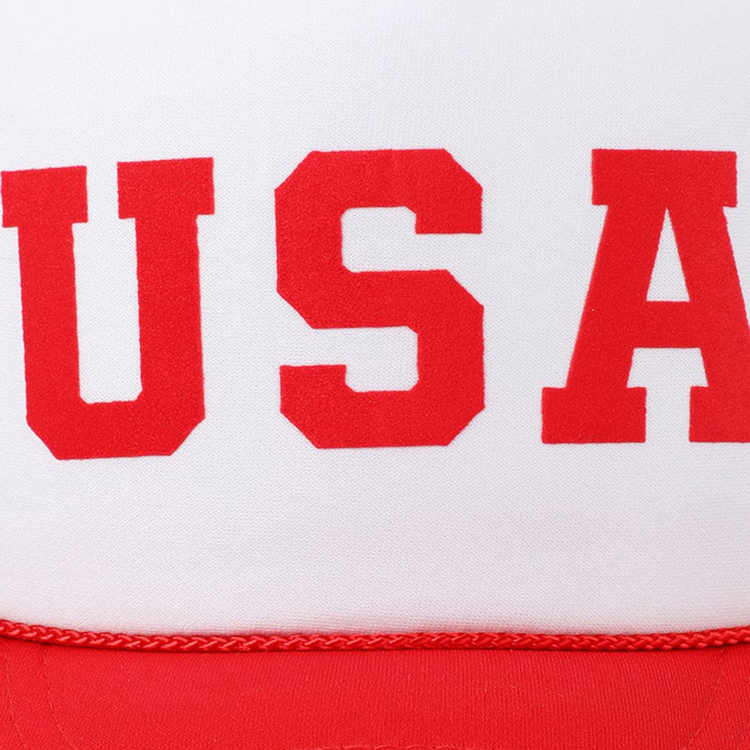 USA Letter Suede Like Logo Print Trucker Hat