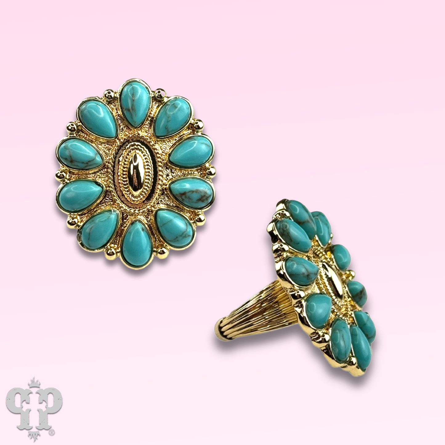 Turquoise and 18k gold dipped concho ring: Turquoise
