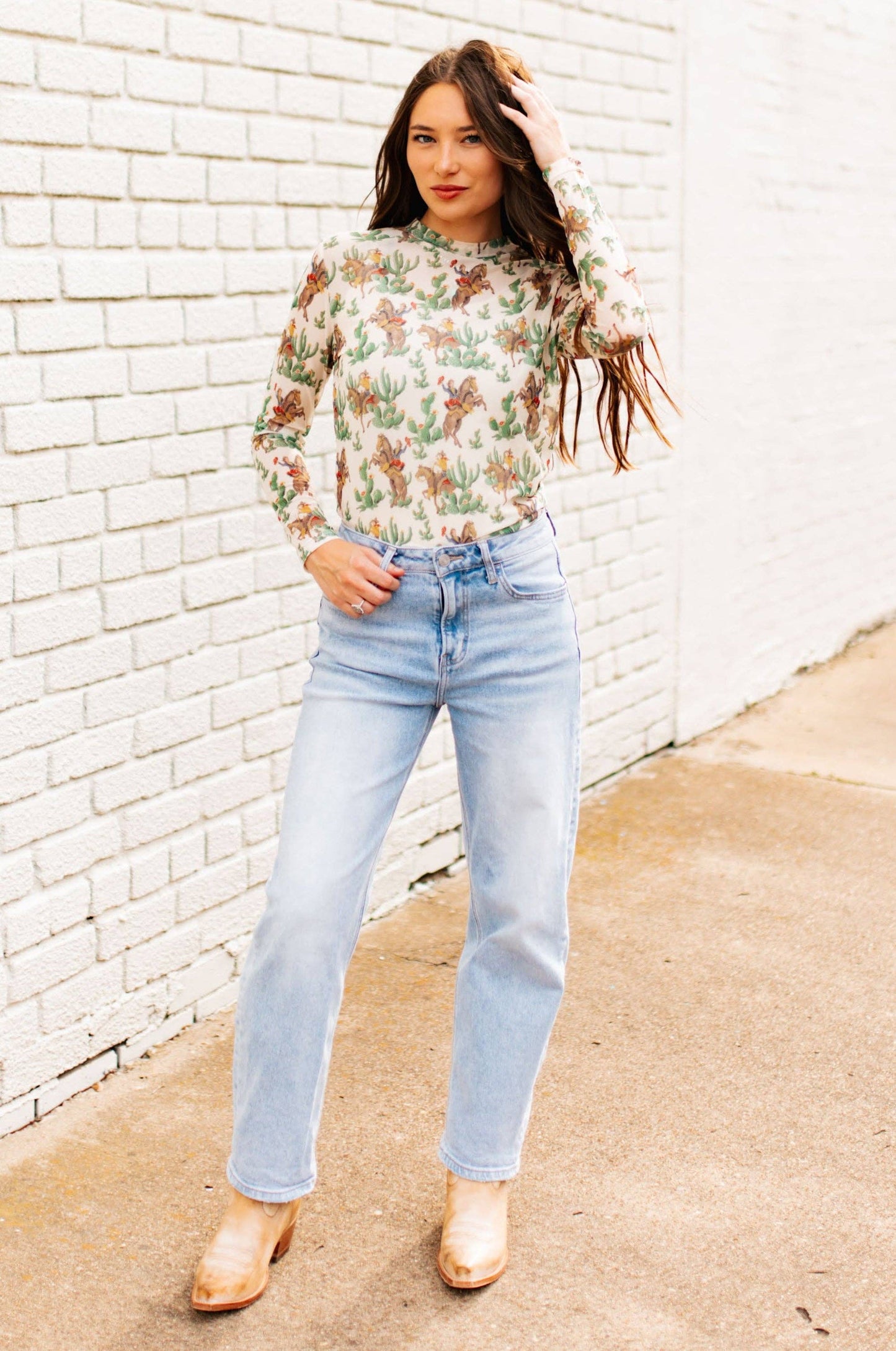 Retro Cowboy Mesh Top