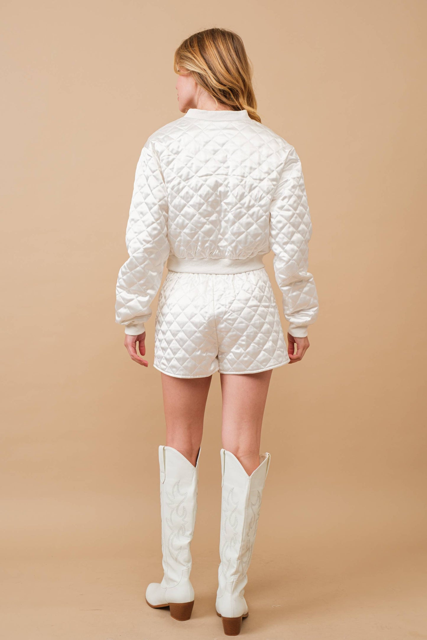 Quilted Crop Pocket Bomber Jacket w/ shorts Matching Set