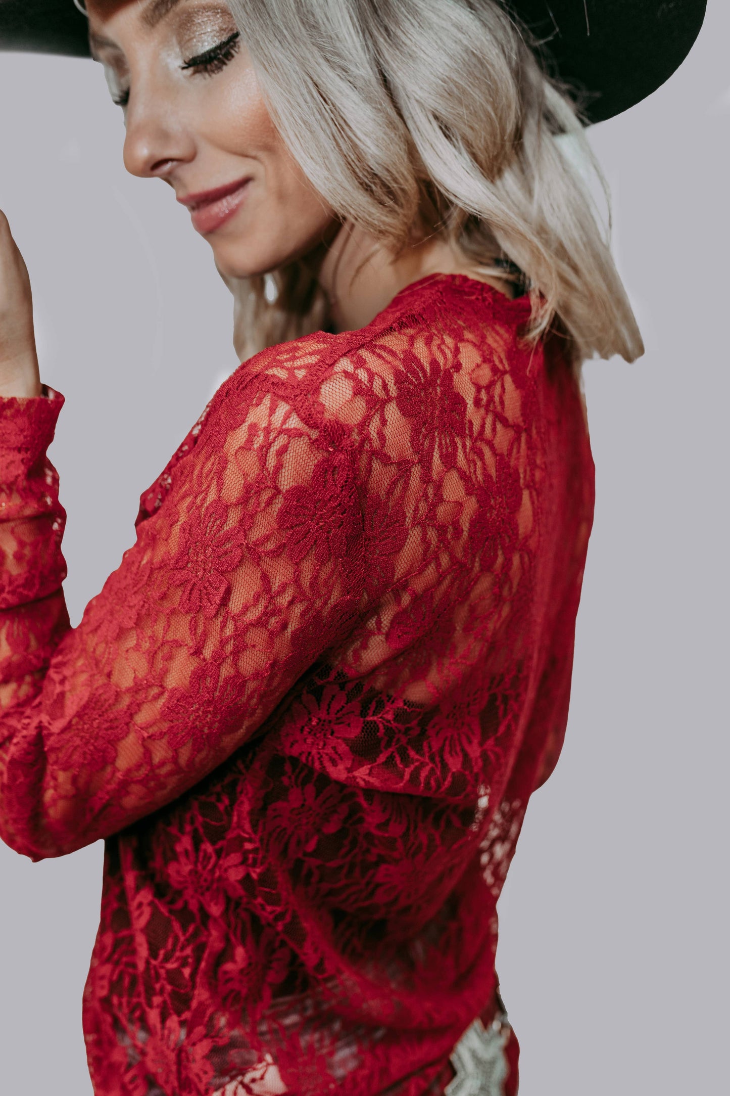 Flower Lace Top: Burgundy