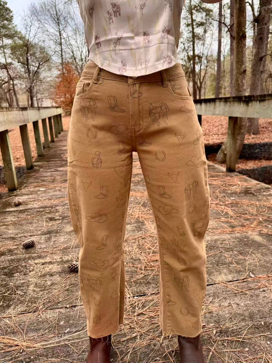 Western Saddle Print Trousers