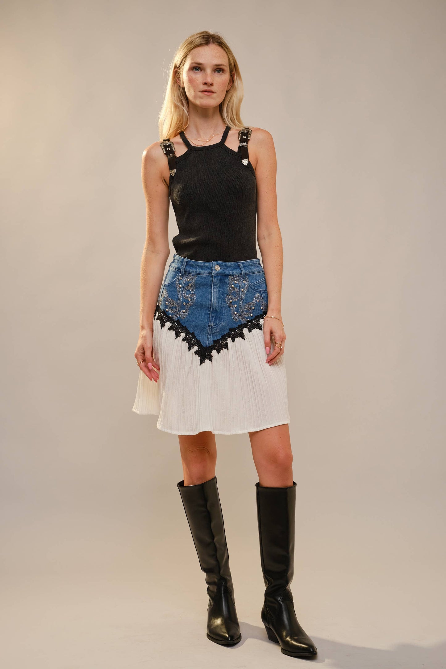 Western Stitch Pleated Denim Skirt
