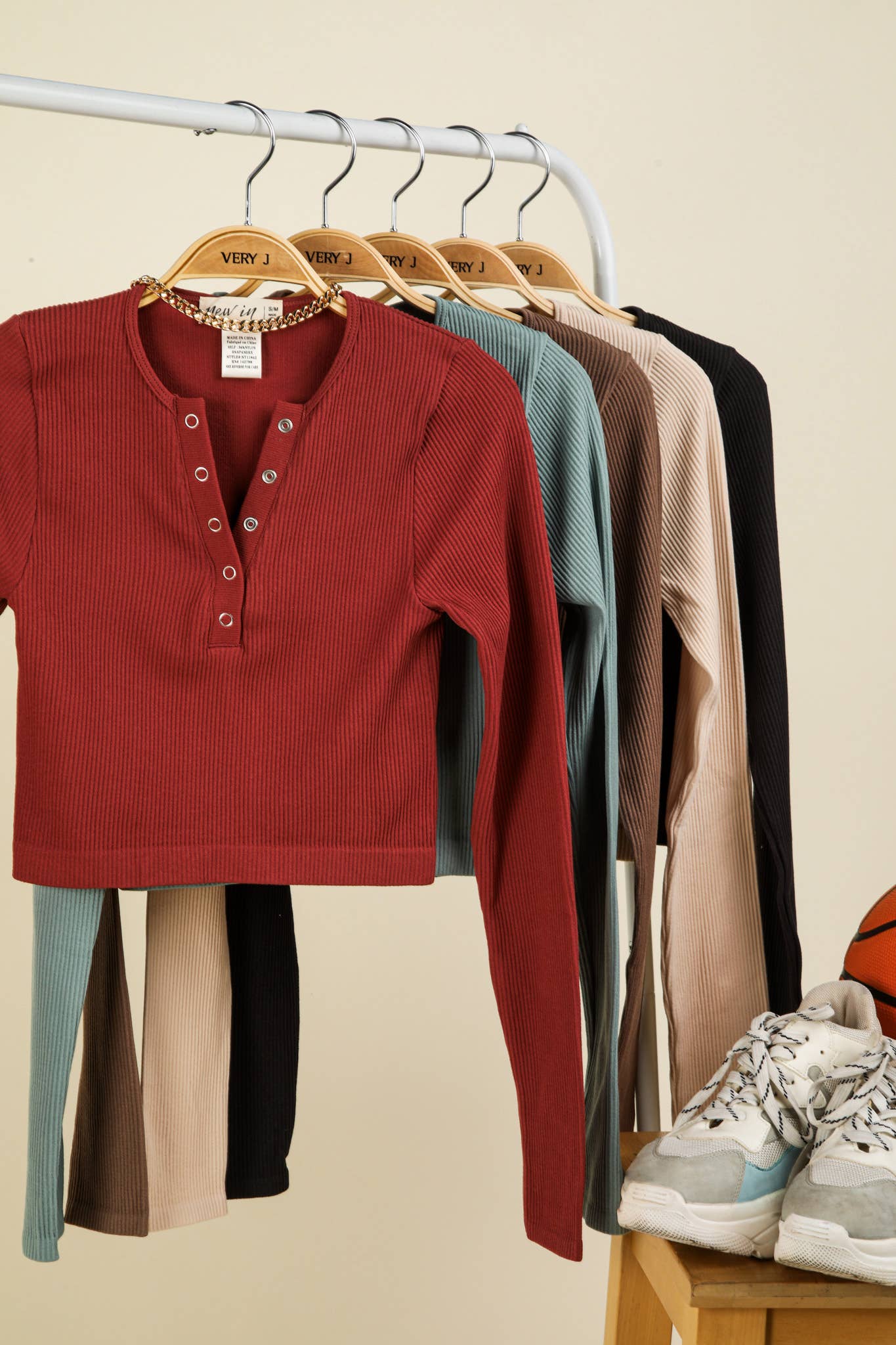 Casual Fitted Crop Henley Knit Top