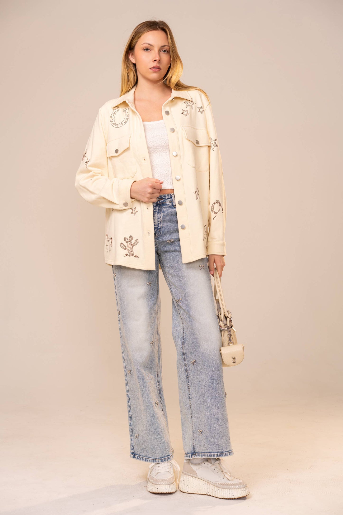 Western Embroidery Terry Shacket