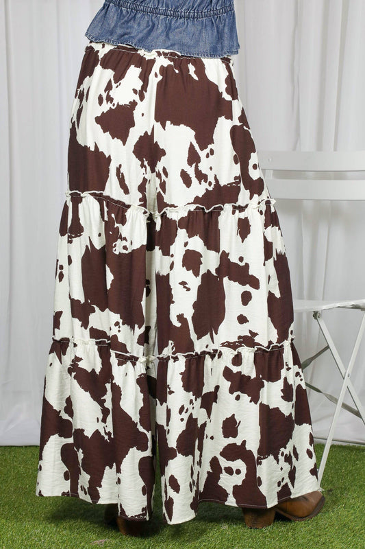 Wide Leg Beach Palazzo Cow Print Pants-Brown