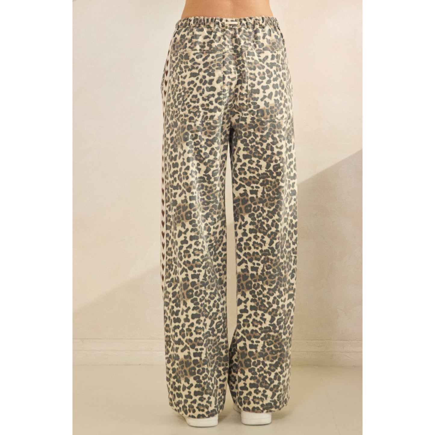 Leopard Printed Striped Wide Legged Pants: Brown Heart