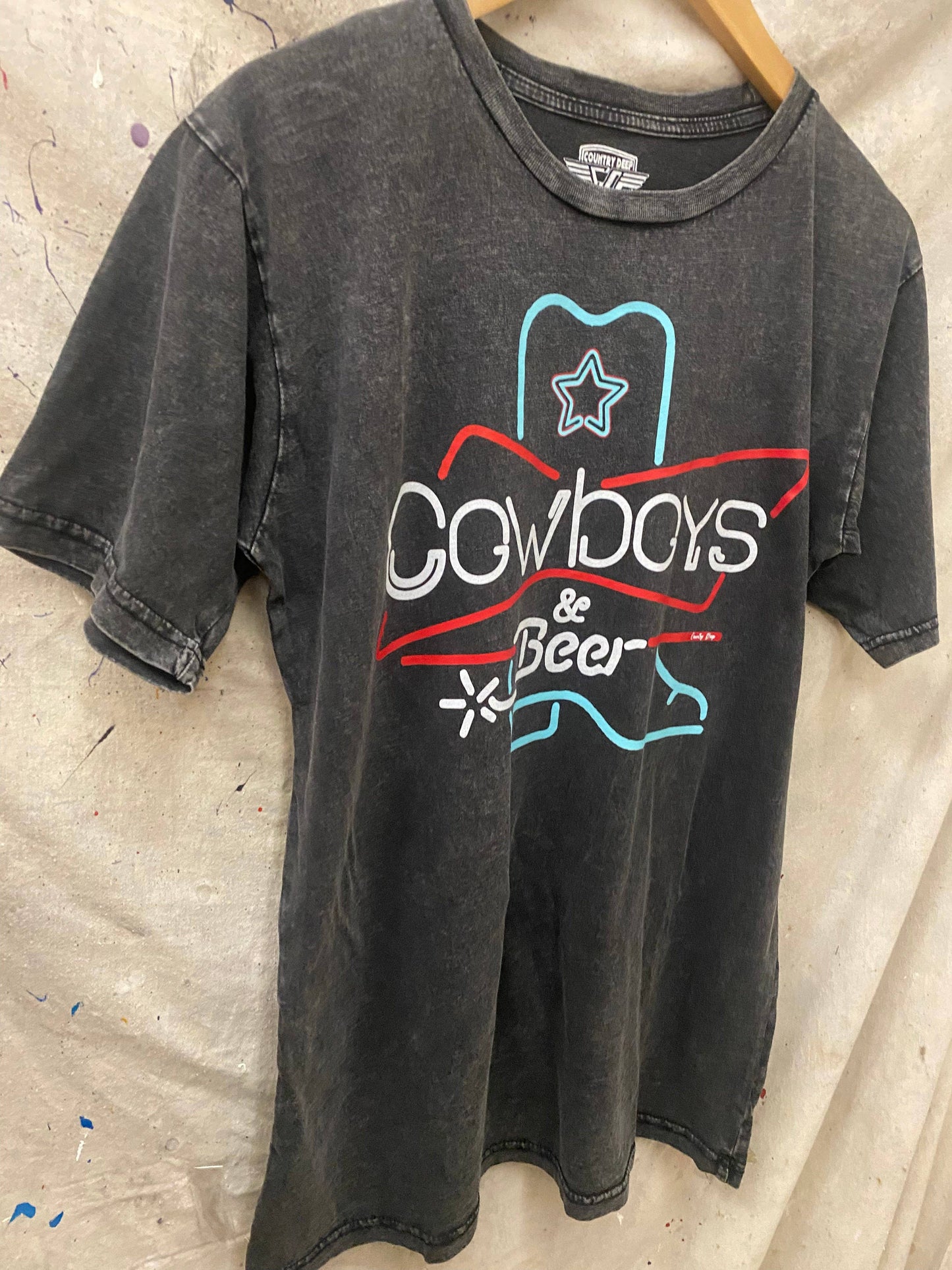 Cowboys & Beer Neon Boot Acid washed 90's Unisex T shirt: Black / Large