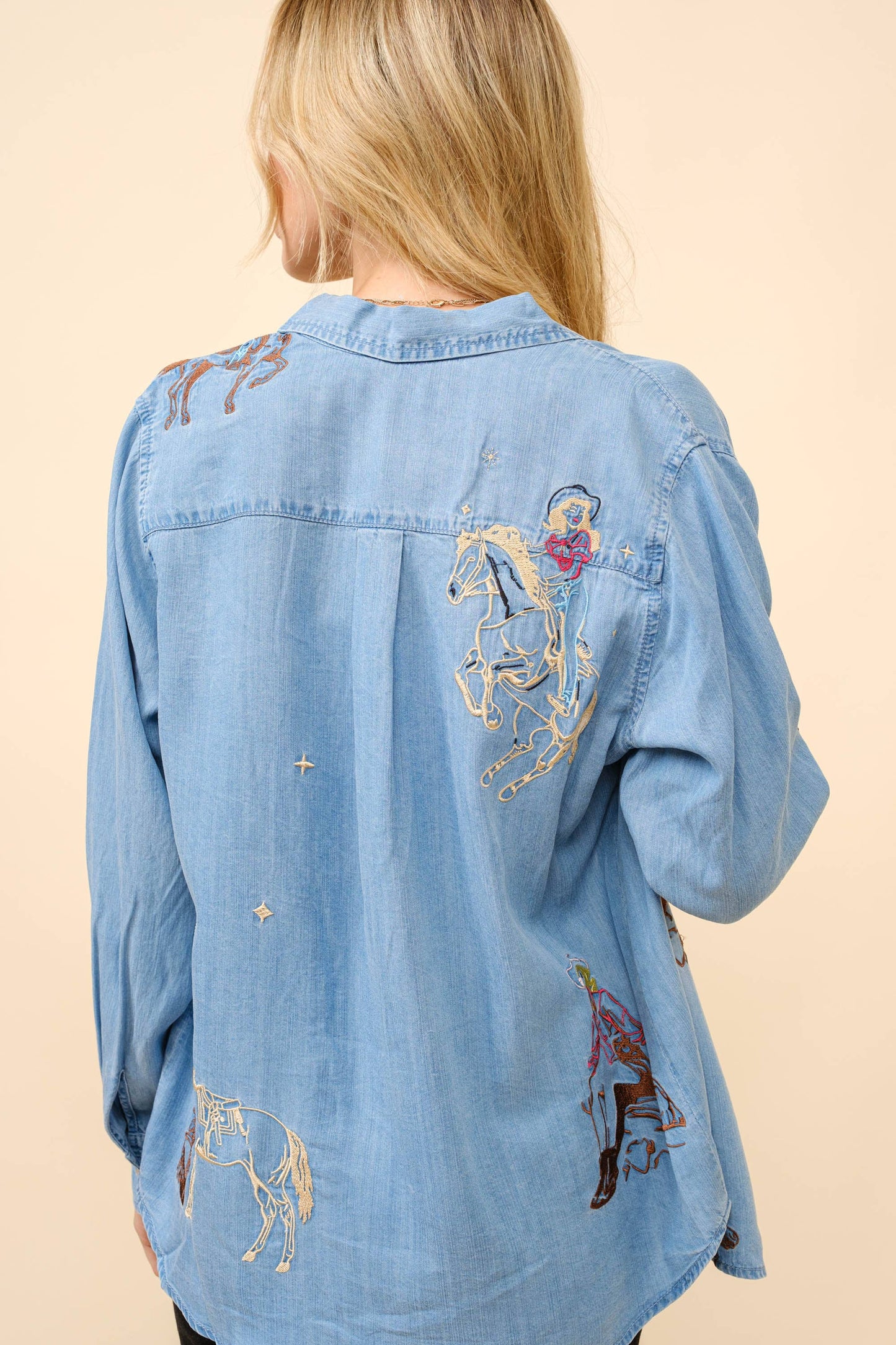 Western Embroidered Chambray Pearl Snap